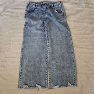 Rewash Light Blue Distressed Wide-Leg Low-rise Jeans